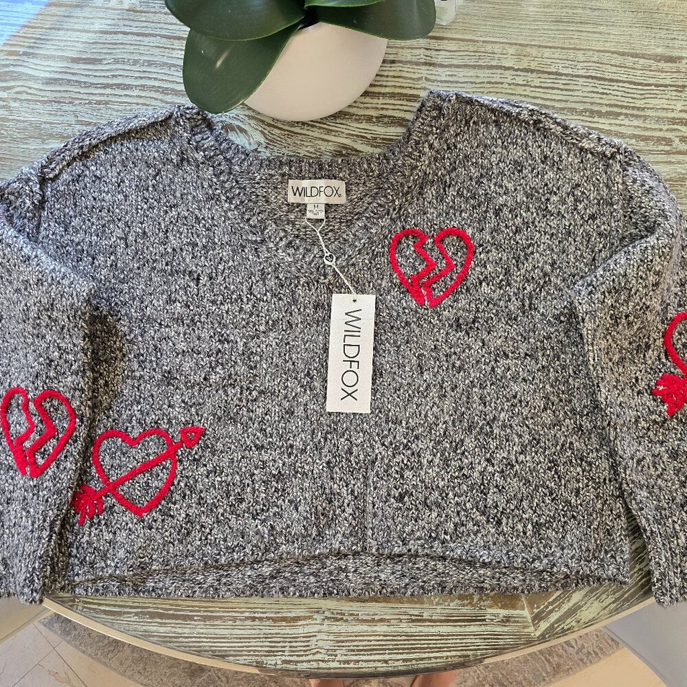 Wildfox White Label Happy Heart distressed sweater
